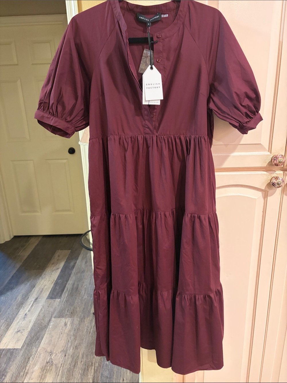 English Factory Women's Wine Tiered Midi Dress
